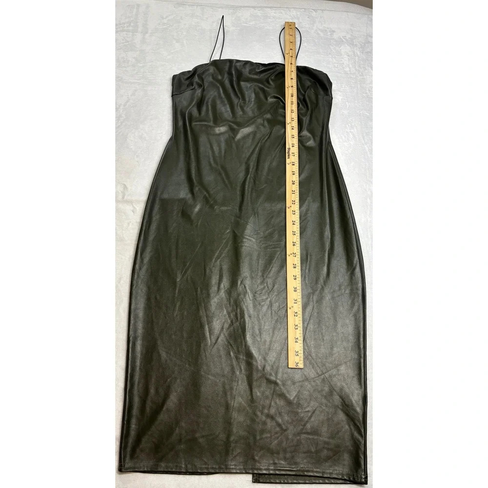 Boohoo Faux Leather Midi Dress Womens Olive Green Good Condition Bodycon Size 10